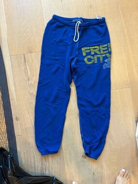 freecity Royal Blue Fleece Joggers with Graphic Logo